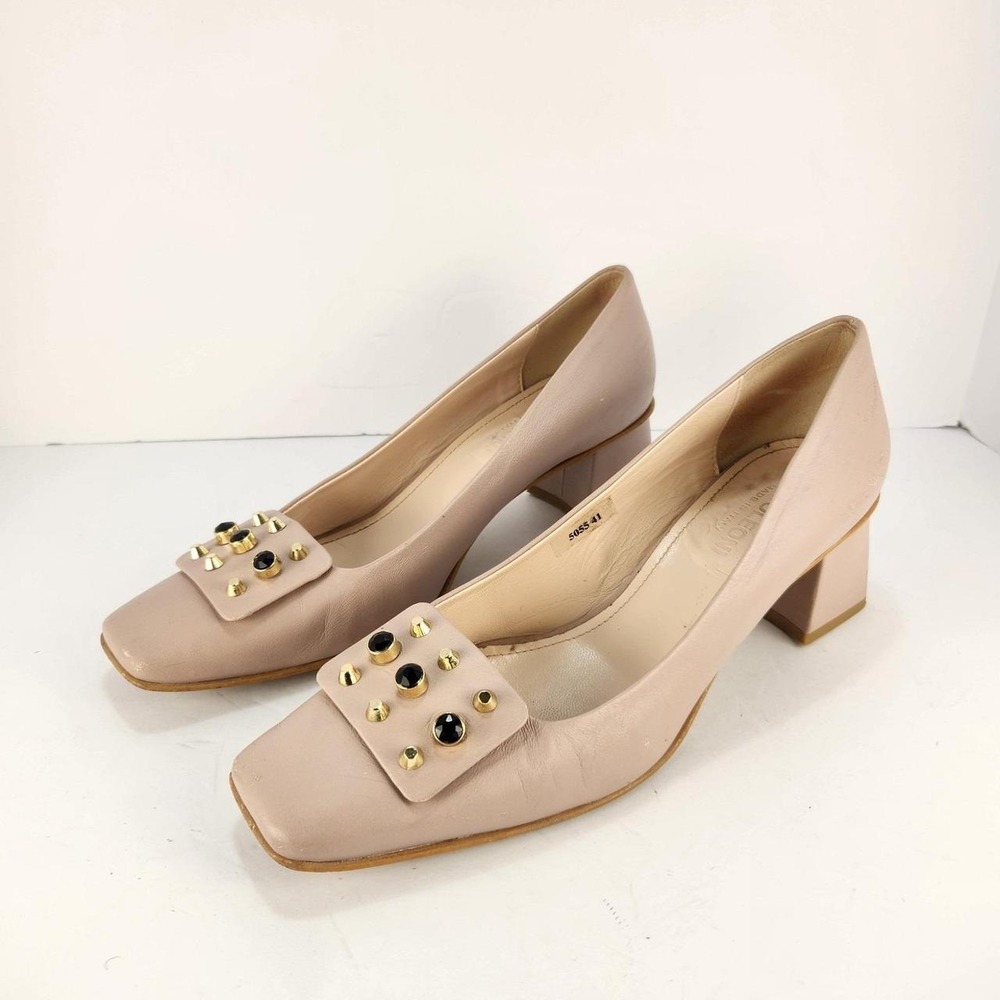 Napoleoni Made in Italy Women's Size 41 Nude Leather Square Toe Block Heel Pumps